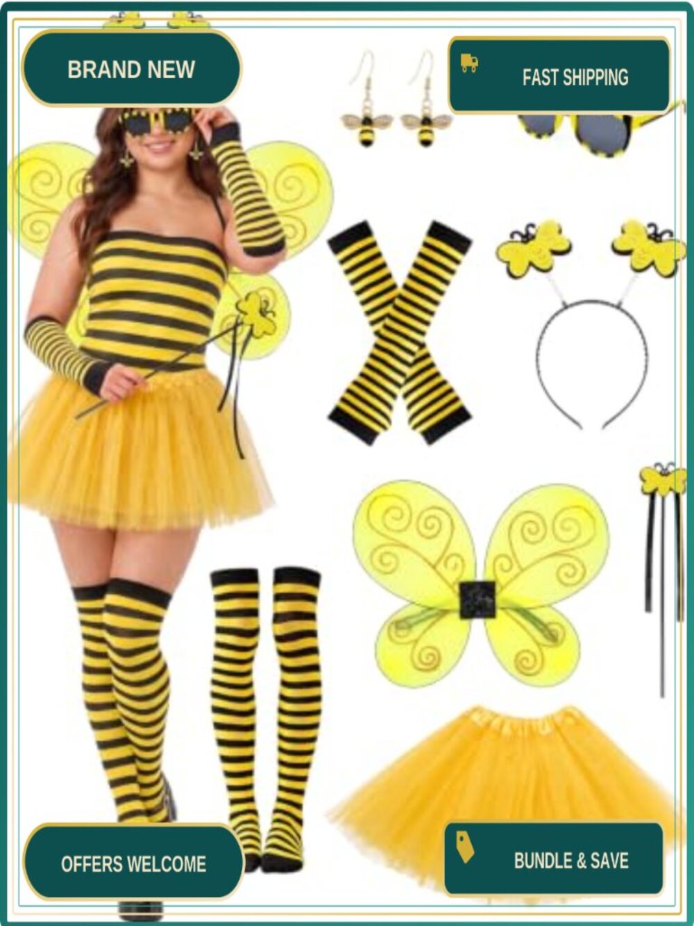 Bee Costume Accessories Set Cosplay Halloween Women 8 Piece